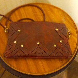 Bordeaux or burgundy studded vegan leather crossbody